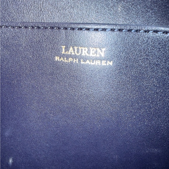 Ralph Lauren Navy Leather Drawstring Shoulder Bucket Bag with Gold RL Accent - Picture 6 of 9